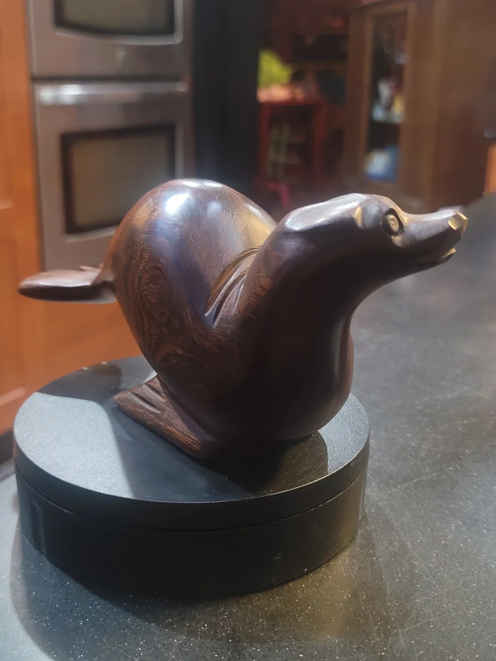 Handcarved Brown Wooden Seal Figurine Decorative Accent